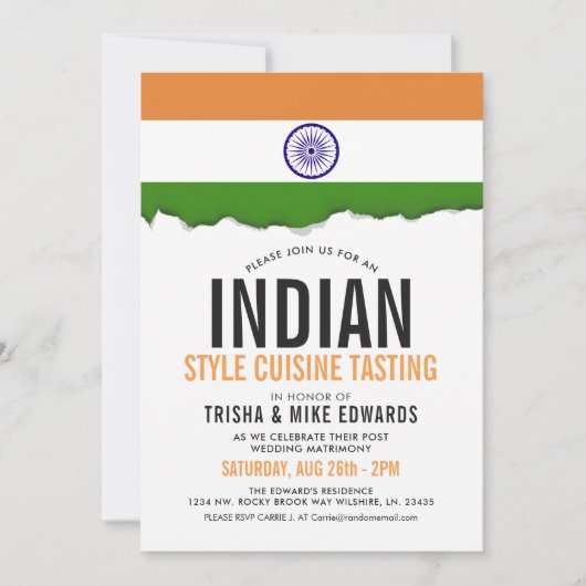 Indische keuken | Party Flag Witte Uitnodiging (Voorkant)