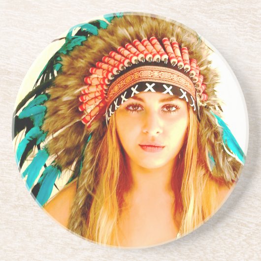 Indische krijger zandsteen onderzetter (Voorkant)