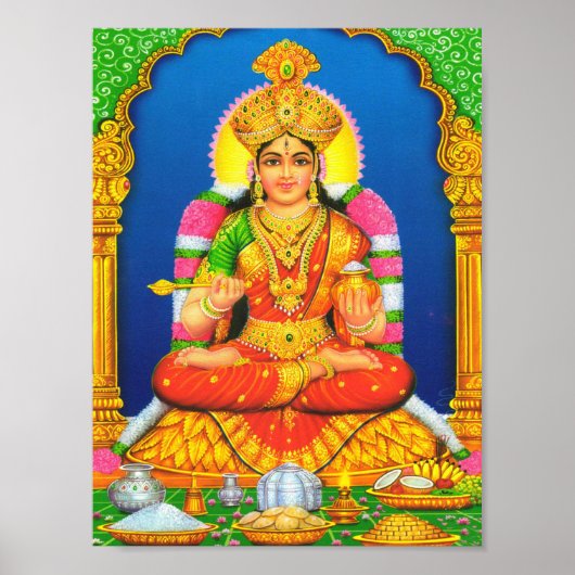 Indische Kunst Lakshmi Goddess Hindu Religie Poster (Voorkant)