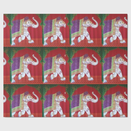 Indische kunstolifant rode en groene cadeauverpakk cadeaupapier (Zoom)
