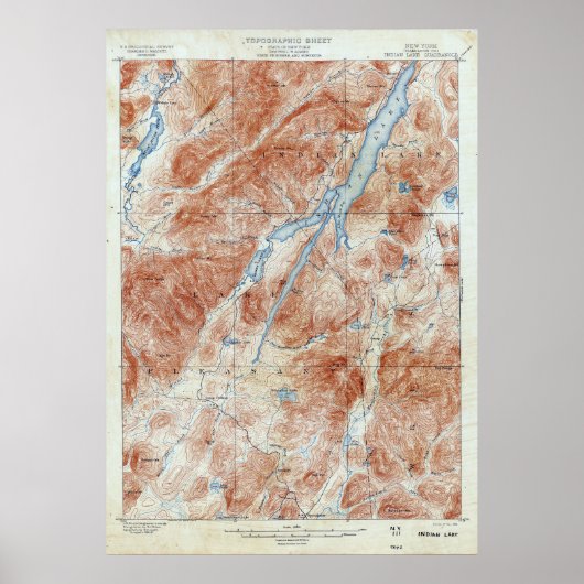  Indische Lake New York Topografische kaart Poster (Voorkant)