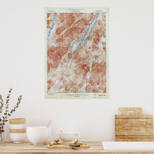  Indische Lake New York Topografische kaart Poster (Keuken)