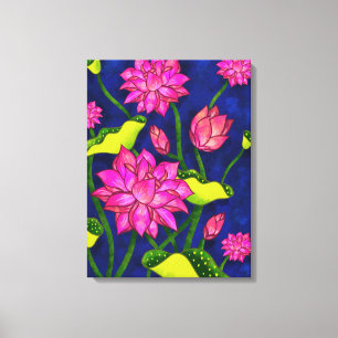 Indische Lotus Painting (Pichwai-stijl Kamal Talai Canvas Afdruk