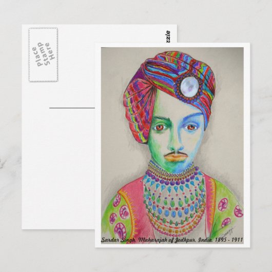 Indische Maharajah uit 1900, originele kunst Briefkaart (Voorkant / Achterkant)