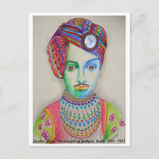 Indische Maharajah uit 1900, originele kunst Briefkaart