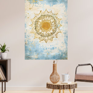 Indische mandala in turquoise en oranje tinten poster