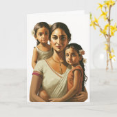 Indische moeder en Twin Daughters, Moederdag Kaart (Gele Bloem)