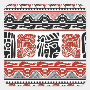 Indische motieven, zwart rood, naadloos patroon. vierkante sticker