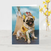 Indische Native American Pug Dog Kaart (Gele Bloem)