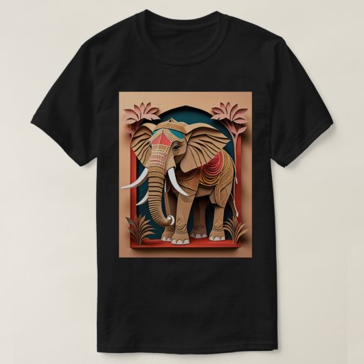 Indische Olifant 3D Papier Kunst Design T-shirt  (Design voorkant)