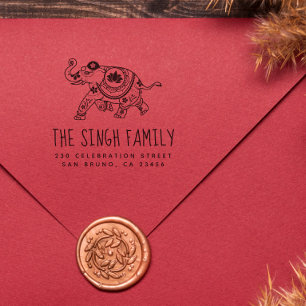 Indische olifant Aangepast naam en retouradres Rubberstempel