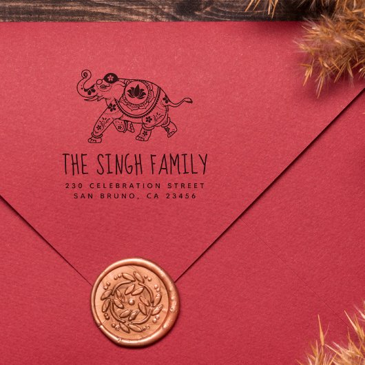 Indische olifant | Aangepast naam en retouradres Rubberstempel