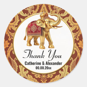 Indische olifant bordeaux goud luxe dank u ronde sticker