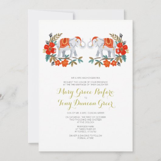 Indische olifant bruiloft uitnodiging (Voorkant)