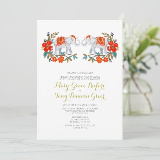 Indische olifant bruiloft uitnodiging (Staand voorkant)