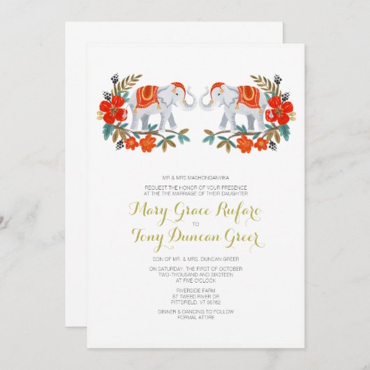 Indische olifant bruiloft uitnodiging (Voorkant / Achterkant)