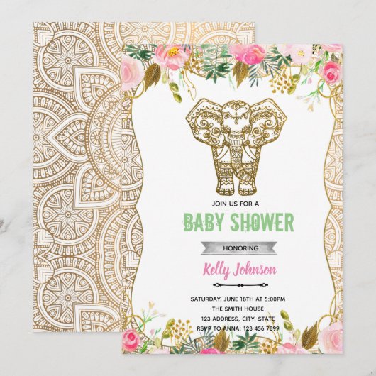 Indische olifant douche verjaardagsuitnodiging kaart (Voorkant / Achterkant)