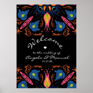 Indische olifant Floral Black Wedding Poster