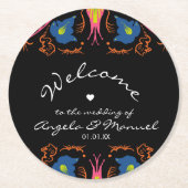 Indische olifant Floral Black Wedding Ronde Kartonnen Onderzetter (Voorkant)