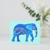 Indische olifant in een Blue Arabesque Pattern Briefkaart (Staand voorkant)
