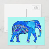 Indische olifant in een Blue Arabesque Pattern Briefkaart (Voorkant / Achterkant)