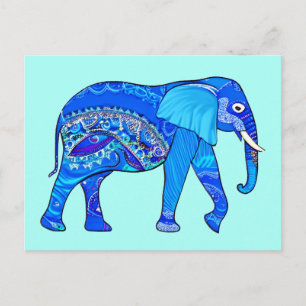 Indische olifant in een Blue Arabesque Pattern Briefkaart