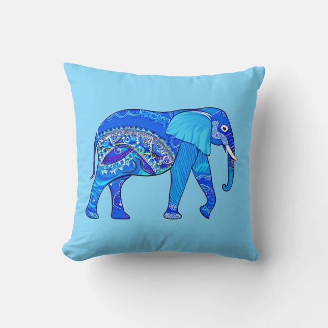 Indische olifant in een Blue Arabesque Pattern Kussen (Voorkant)