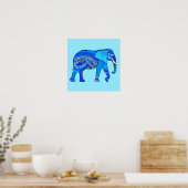 Indische olifant in een Blue Arabesque Pattern Poster (Keuken)