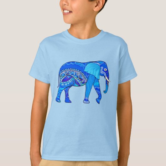 Indische olifant in een Blue Arabesque Pattern T-shirt (Voorkant)