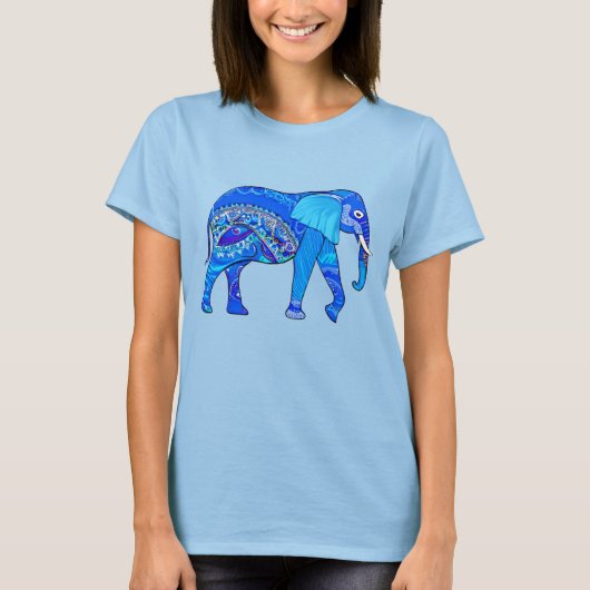 Indische olifant in een Blue Arabesque Pattern T-shirt (Voorkant)