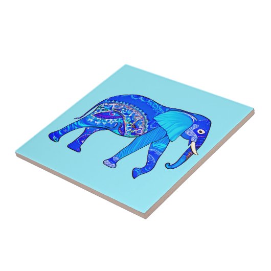 Indische olifant in een Blue Arabesque Pattern Tegeltje (Zijkant)