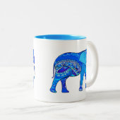 Indische olifant in een Blue Arabesque Pattern Tweekleurige Koffiemok (Voorkant rechts)