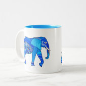 Indische olifant in een Blue Arabesque Pattern Tweekleurige Koffiemok (Voorkant links)