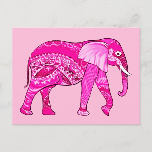Indische olifant in een Fuchsia Pink Arabesque Pat Briefkaart (Voorkant)