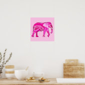 Indische olifant in een Fuchsia Pink Arabesque Pat Poster (Keuken)