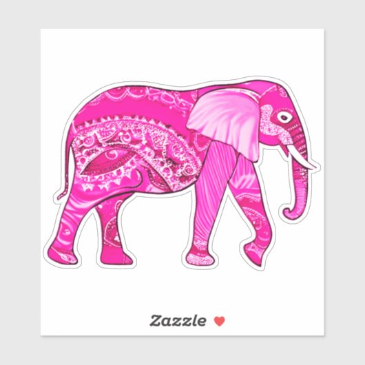Indische olifant in een Fuchsia Pink Arabesque Pat Sticker (Vel)