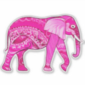 Indische olifant in een Fuchsia Pink Arabesque Pat Sticker (Voorkant)