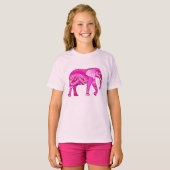 Indische olifant in een Fuchsia Pink Arabesque Pat T-shirt (Voorkant volledig)