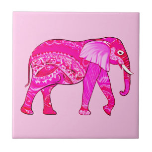 Indische olifant in een Fuchsia Pink Arabesque Pat Tegeltje