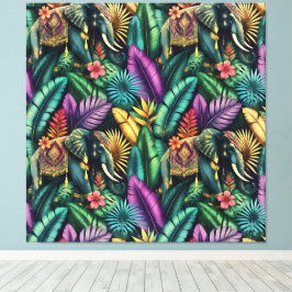Indische Olifant Jungle Dromen Naadloos Oppervlak  Canvas Afdruk