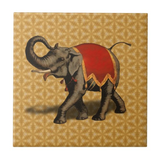 Indische olifant met rode doek tegeltje (Voorkant)
