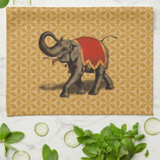 Indische olifant met rode doek theedoek (Gevouwen)