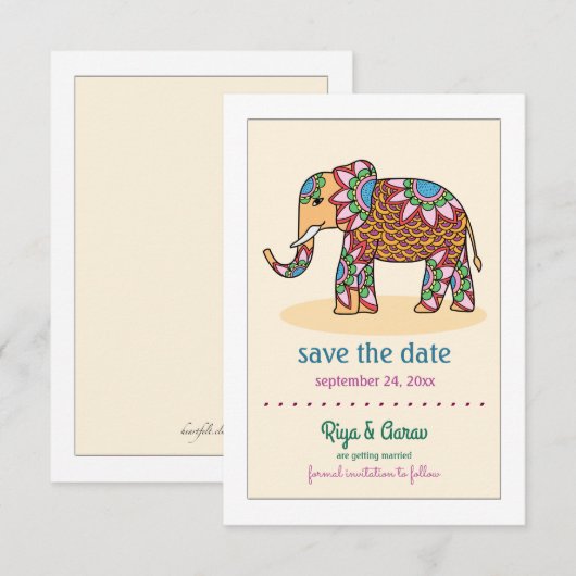Indische olifant Save the Date Notice Kaart (Voorkant / Achterkant)