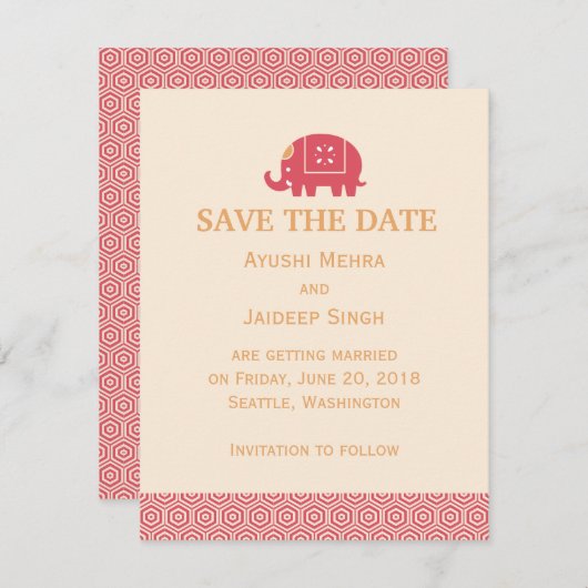 Indische olifant slaat de datum op kaart (Voorkant / Achterkant)