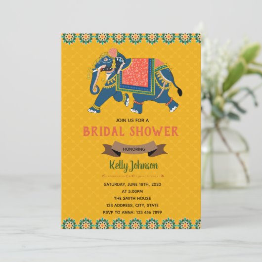 Indische olifant thema uitnodiging (Staand voorkant)