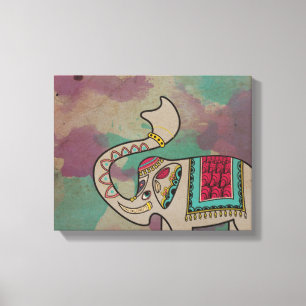 Indische olifant Waterverf Canvas printplaat Wall  Afdruk