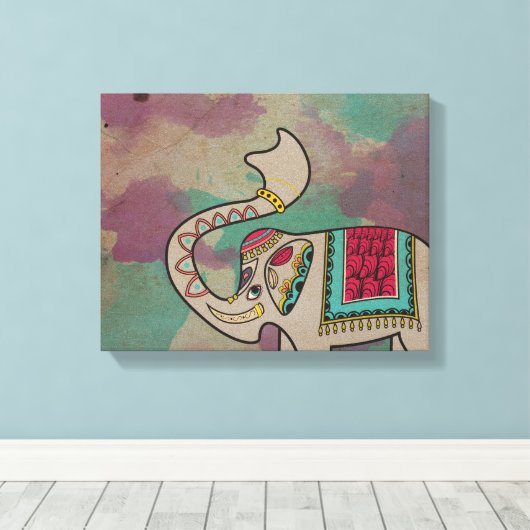 Indische olifant Waterverf Canvas Wandkunst (Insitu (Houten vloer))