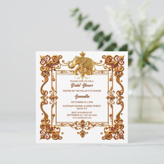 Indische olifanten goud wit  vrijgezellenfeest feestdagenkaart (Staand voorkant)