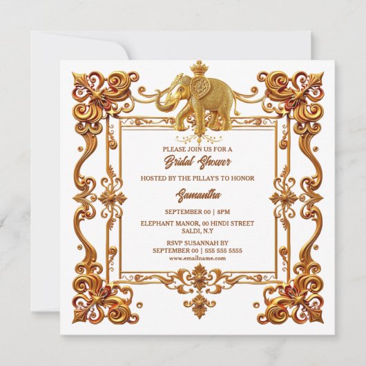 Indische olifanten goud wit  vrijgezellenfeest feestdagenkaart (Voorkant)