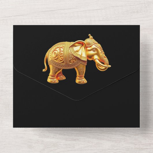 Indische olifanten goud zwart Hindi Hindoe luxe All In One Uitnodiging (Achterkant)